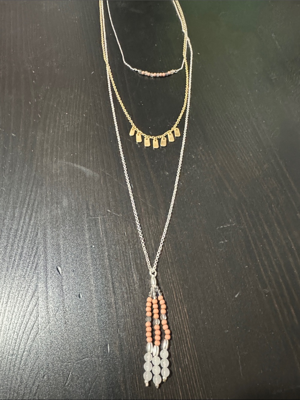 Lucky Brand Layered Mixed Metal Necklace with Coral and White Beads